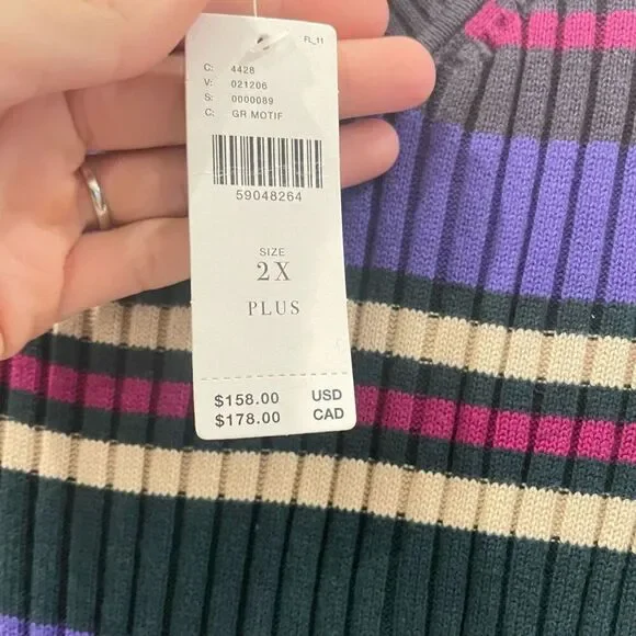 NWT Anthropologie Dolan Anne Ribbed Purple Striped Mock Neck Midi Dress 2X Work - Picture 7 of 10